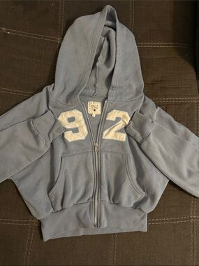 Light Blue Kids Zip Hoodie with '92' Patch